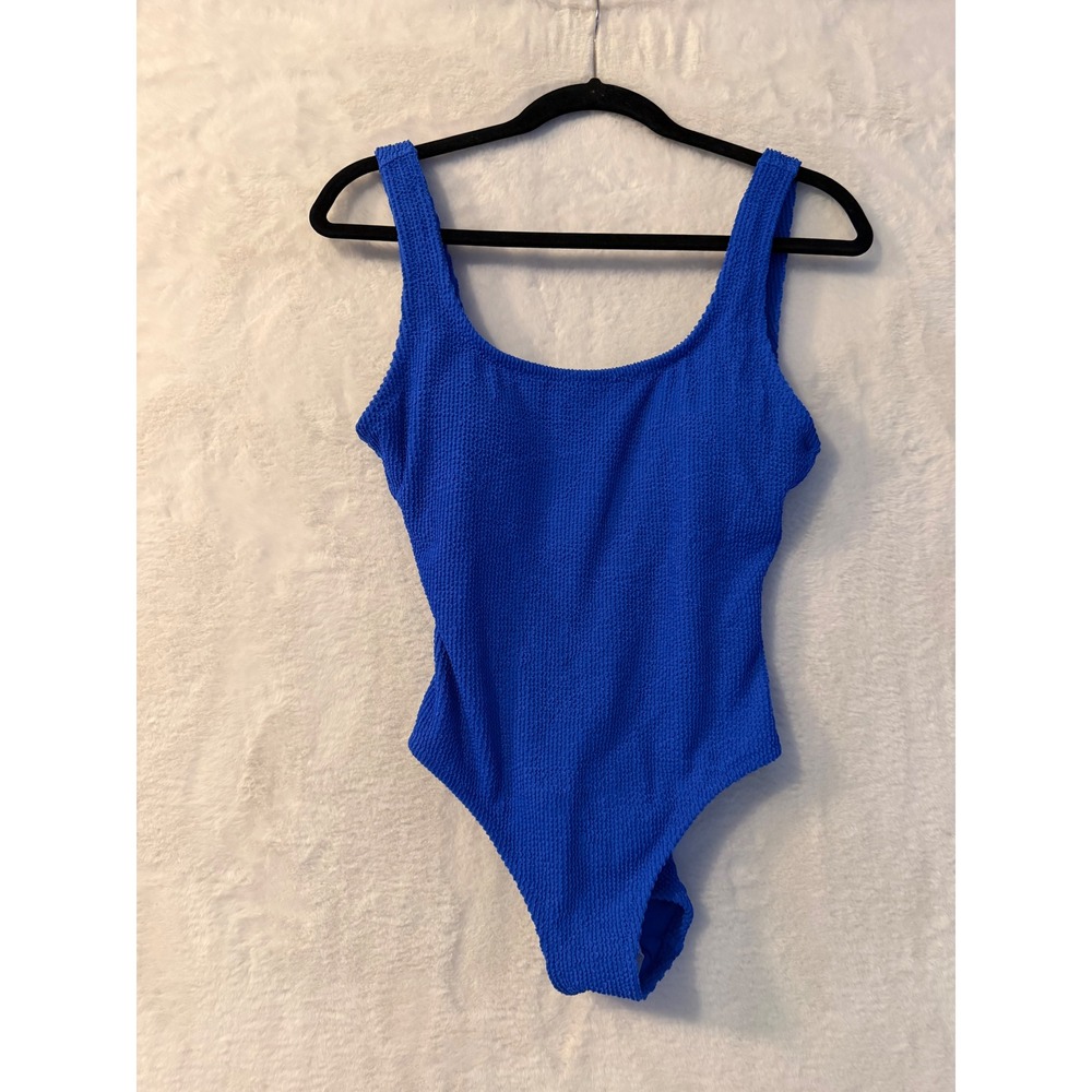 Shade & Shore Blue Textured Crinkle One Piece Swimsuit Small 4-6 NWT
